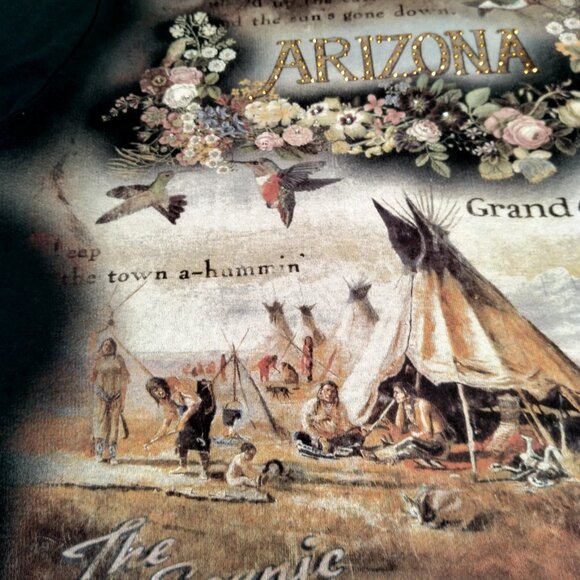 Vintage Y2K Arizona Shirt Medium Grand Canyon Native American Teepee Bling - Picture 10 of 15